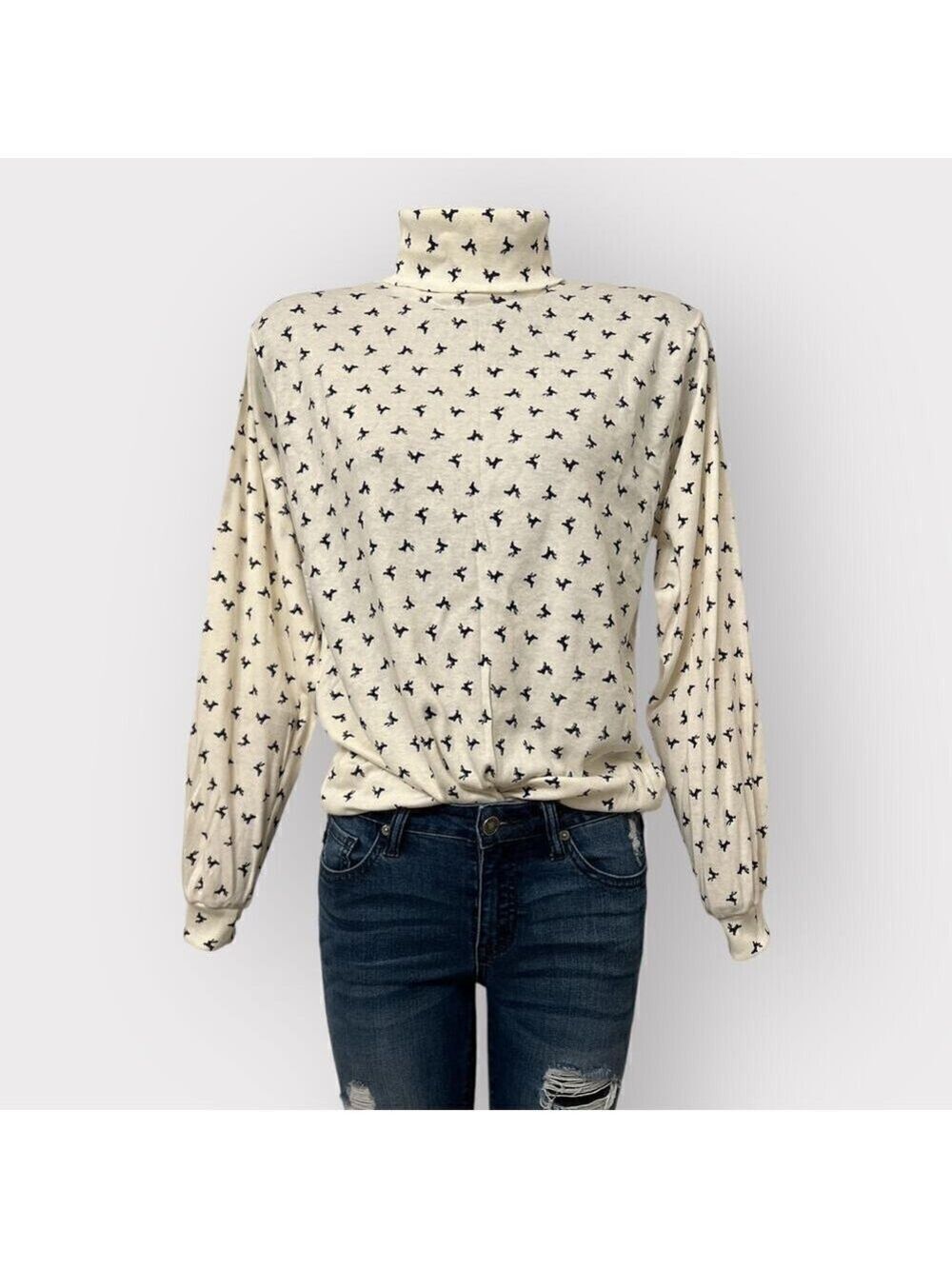 VINTAGE Womens NEW Turtleneck sz M L Single Stitch Long Sleeved Christmas Top